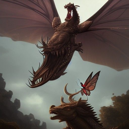 Dragon Roaring at Deer: Dark Fantasy Concept Art
