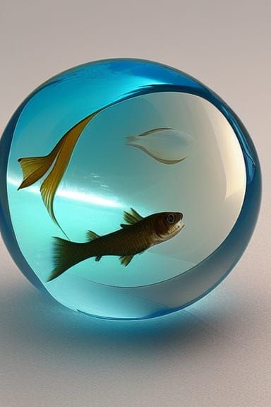 Fish Swimming Inside Transparent Marble