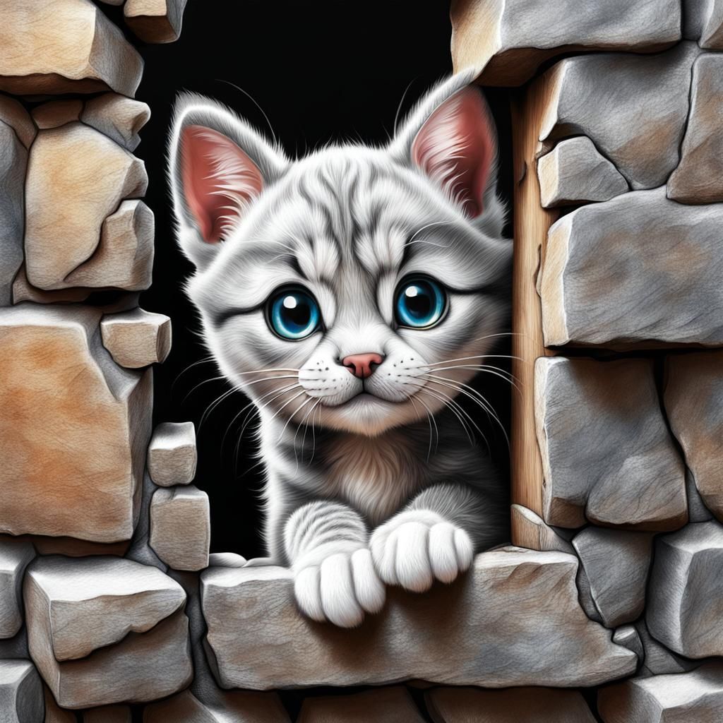 Adorable Puppy Breaking Through Wall, Hyperrealistic 3D Art