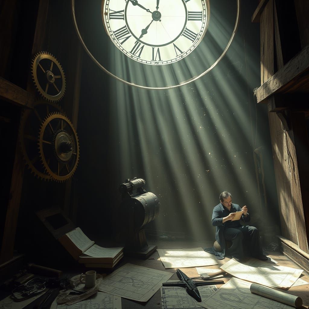 Clock Tower Gears Grind in Reverse: Surreal Scene