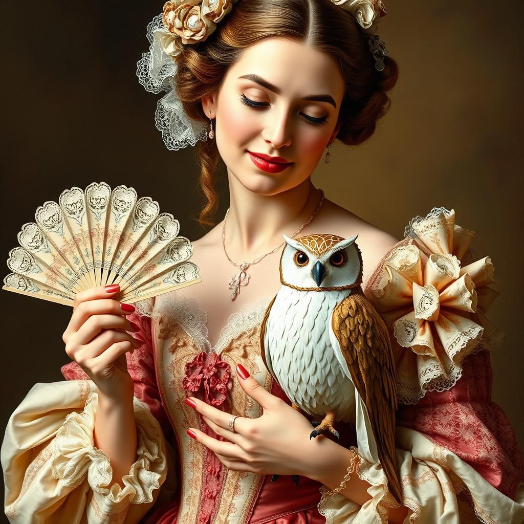 Elegant Lady with Owl in Rococo Style