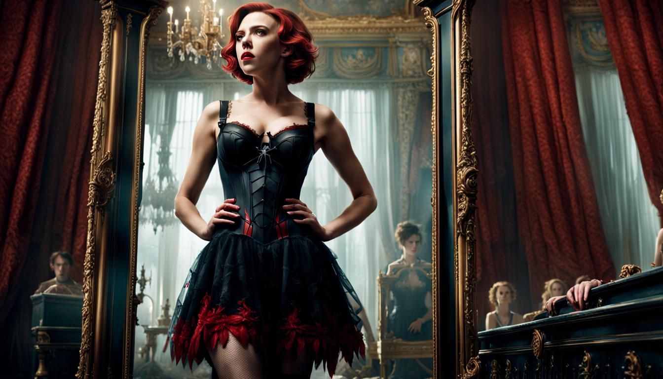 Scarlett Johansson standing in front of a mirror