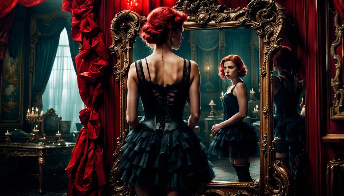Scarlett Johansson standing in front of a mirror