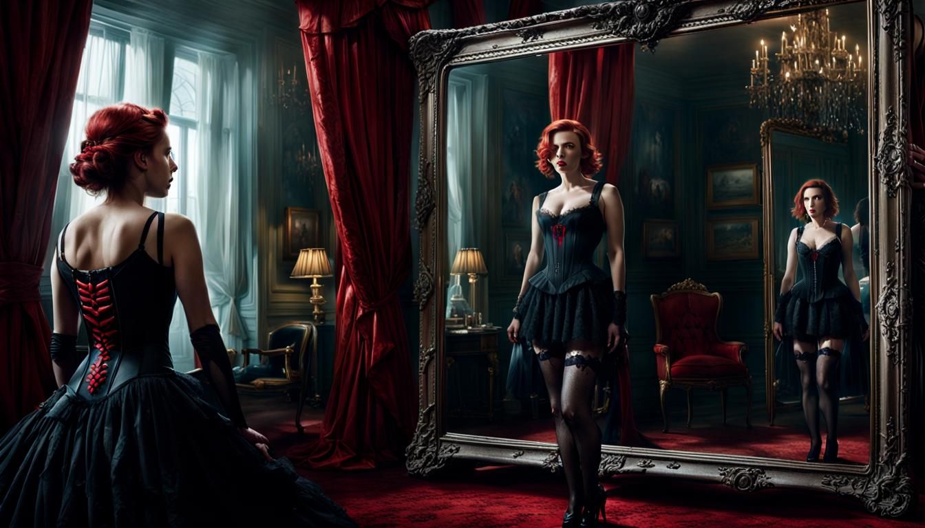 Scarlett Johansson standing in front of a mirror