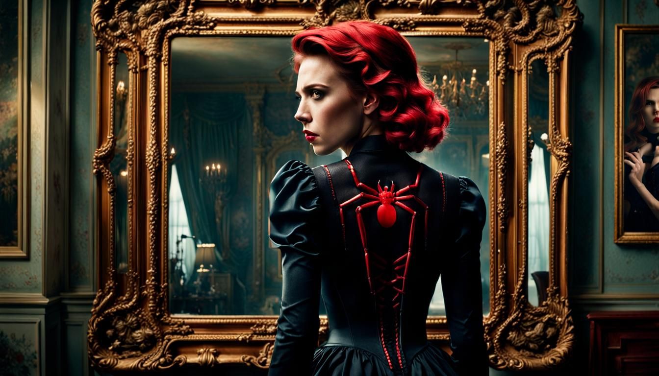 Scarlett Johansson standing in front of a mirror