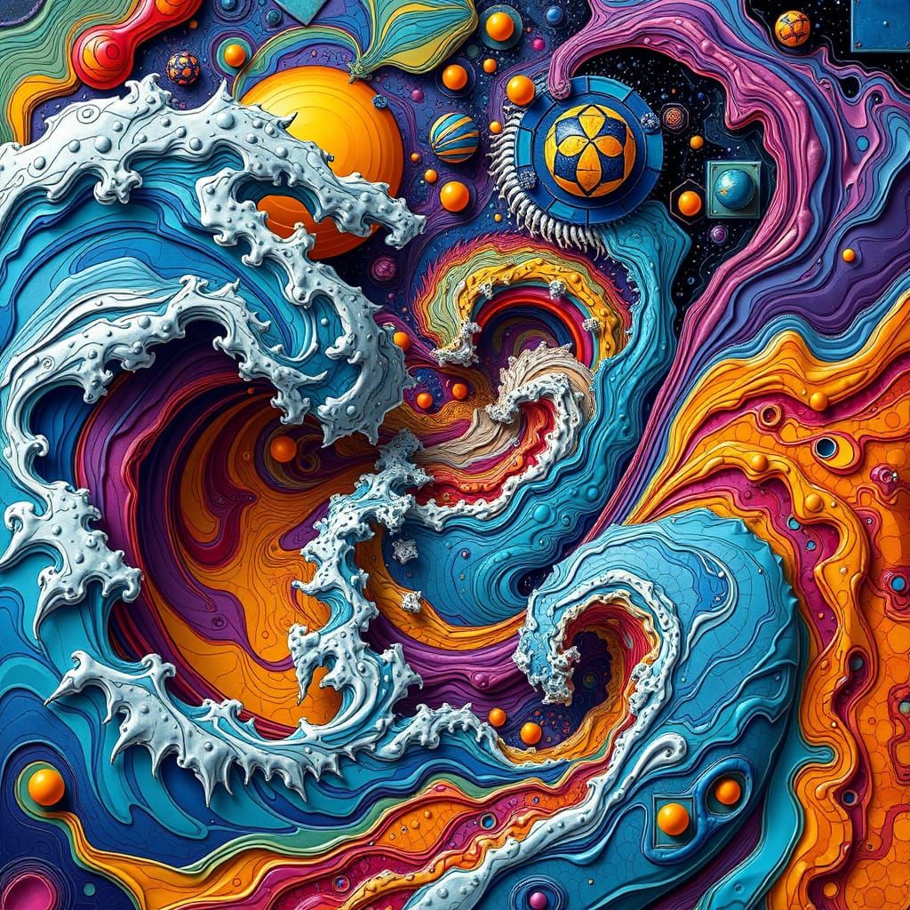 Vibrant Cosmic Forms in Neo-Cubist 3D Rendering