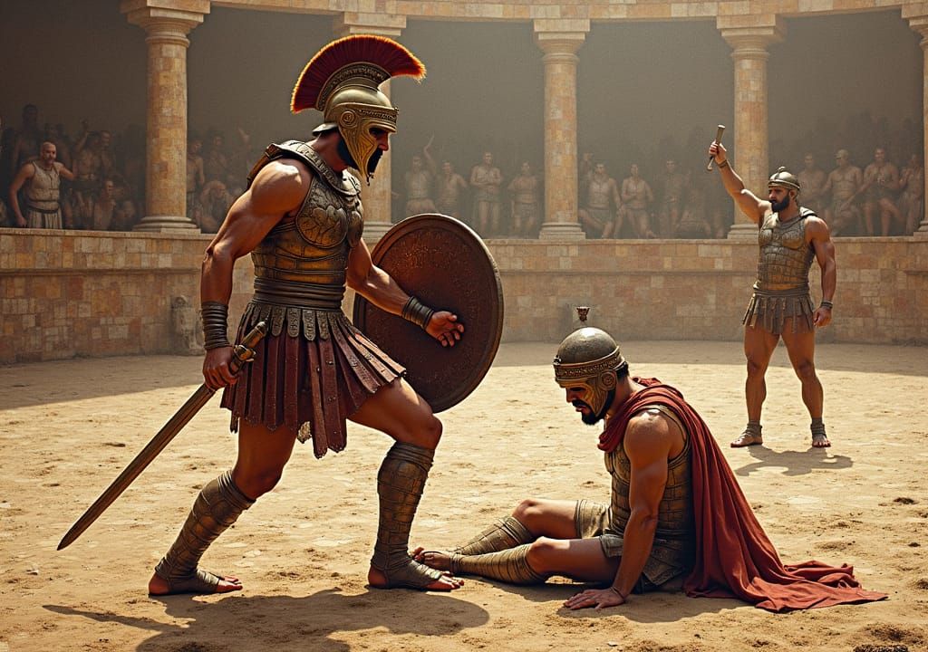 Gladiators Clash: Ancient Mosaic Art in Roman Style