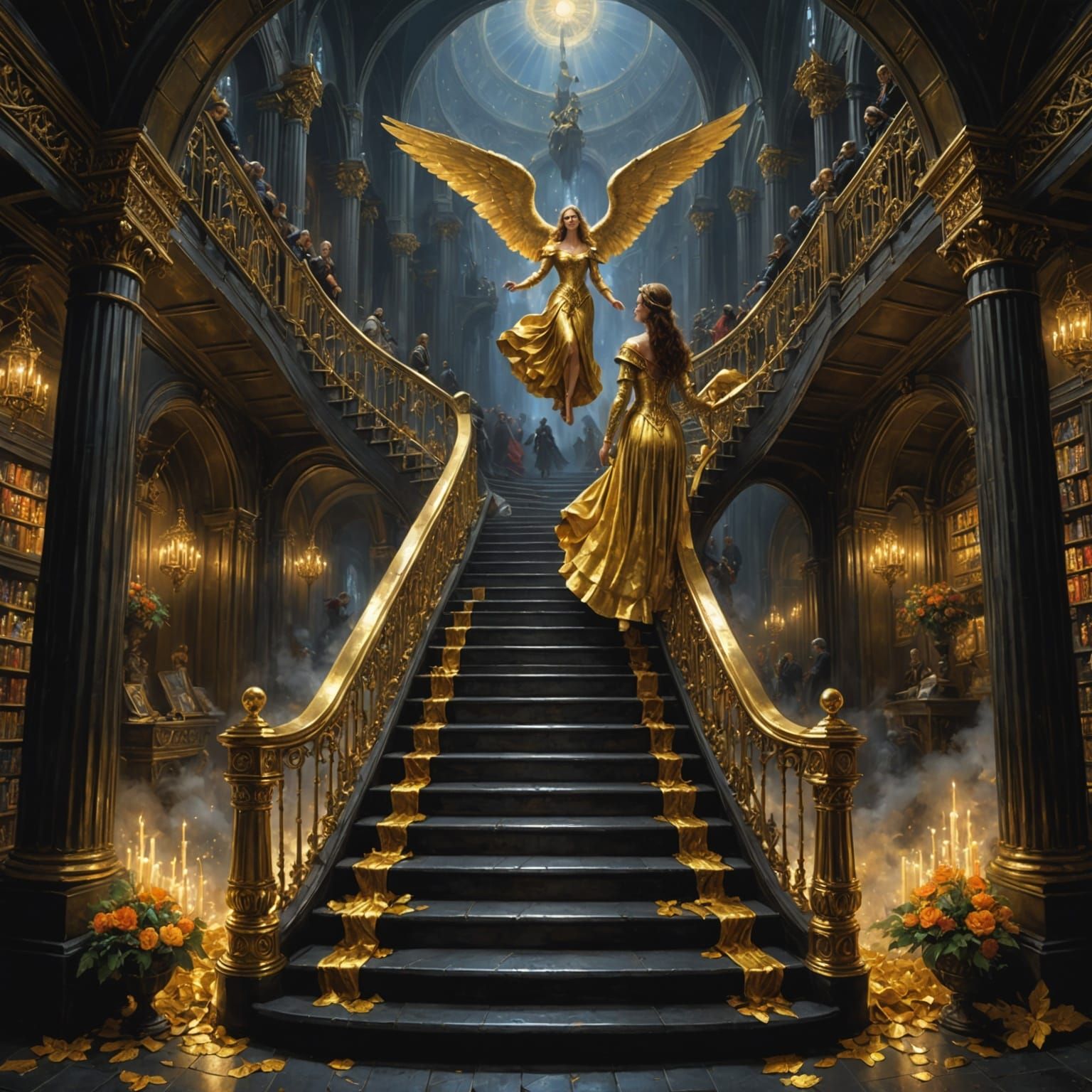 Dark Fantasy Stairway to Heaven Scene in Intricately Detaile...