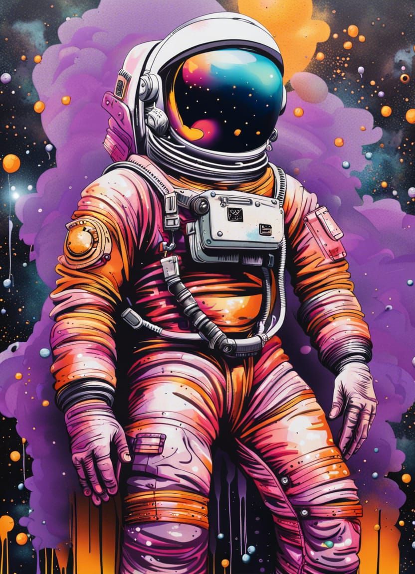 Astronaut in Pop Art Style Floating in Space
