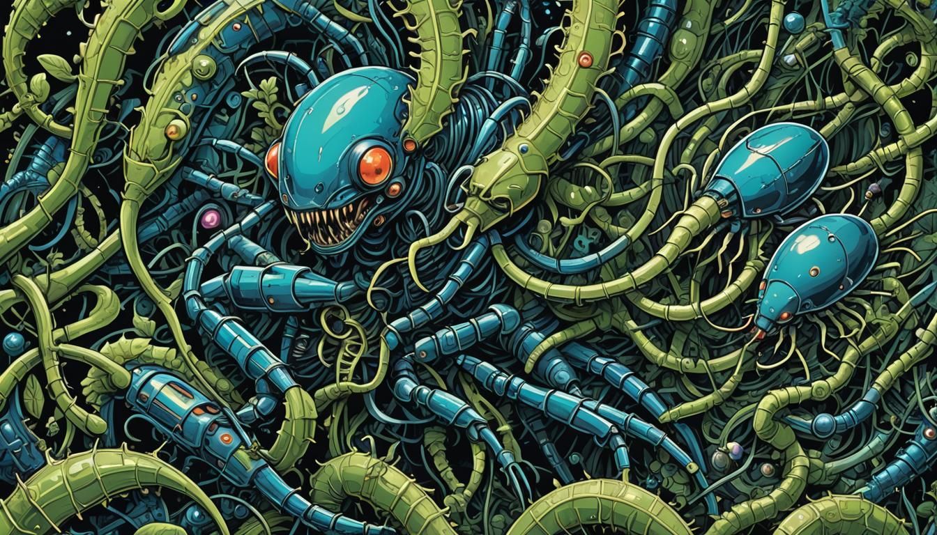 Robot Insect Virus in Polish Comic Art Style