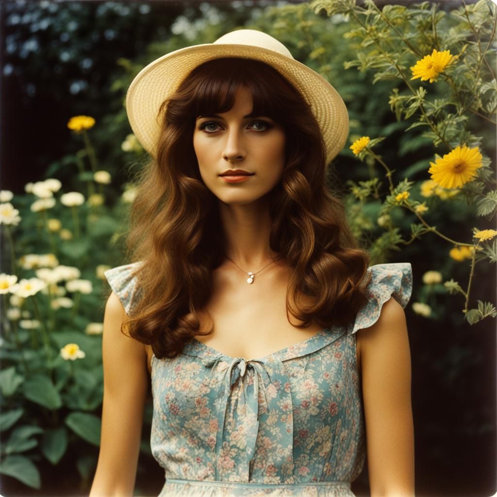 Pretty Woman in English Garden, Polaroid Photograph