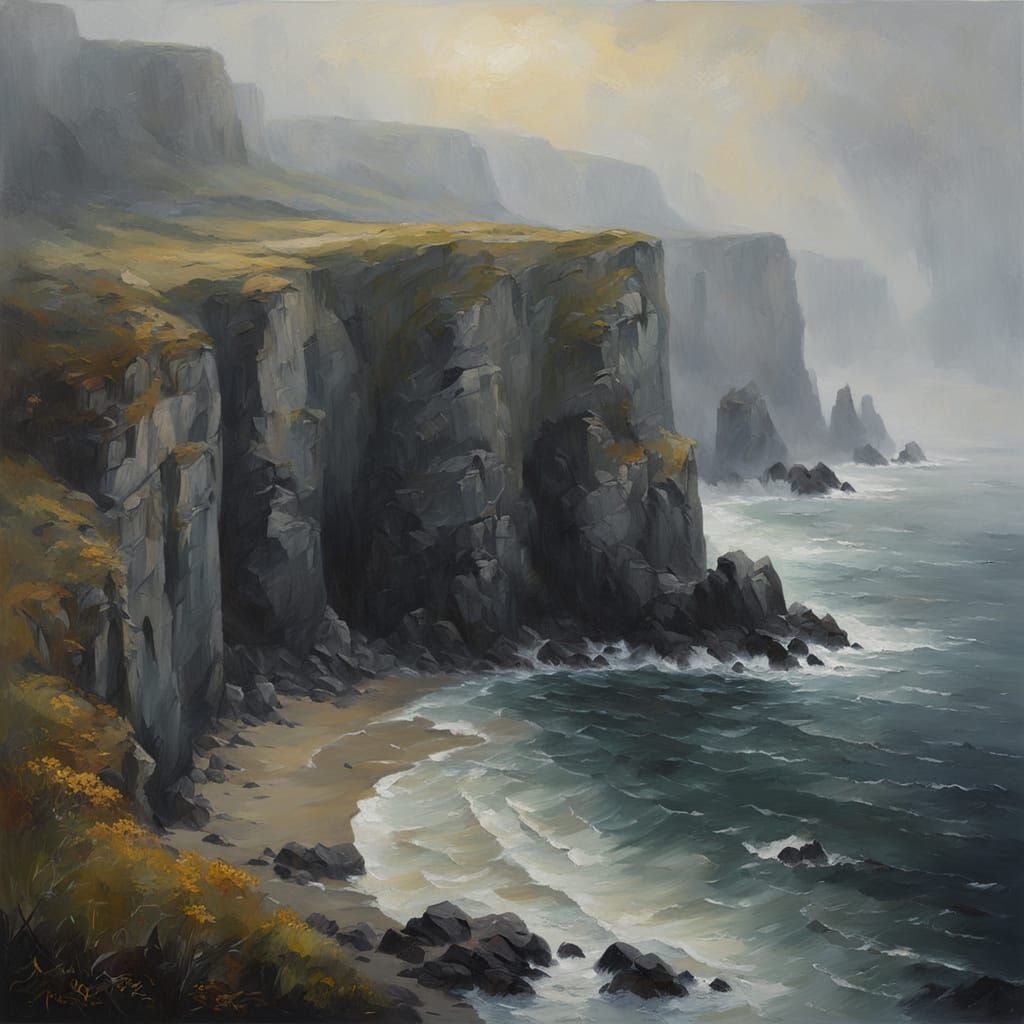 Misty Seascape Oil Painting in Gurney Style