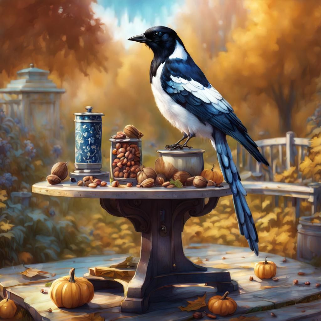 Magpie in Boots: Watercolor Splash Art