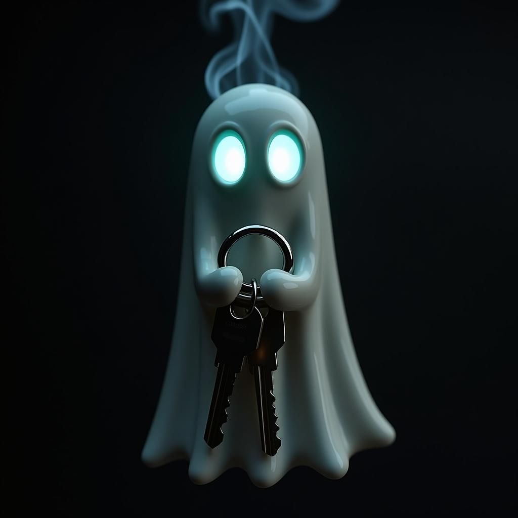 Eerie Ghost Keychain with Glowing Eyes in Professional Photo
