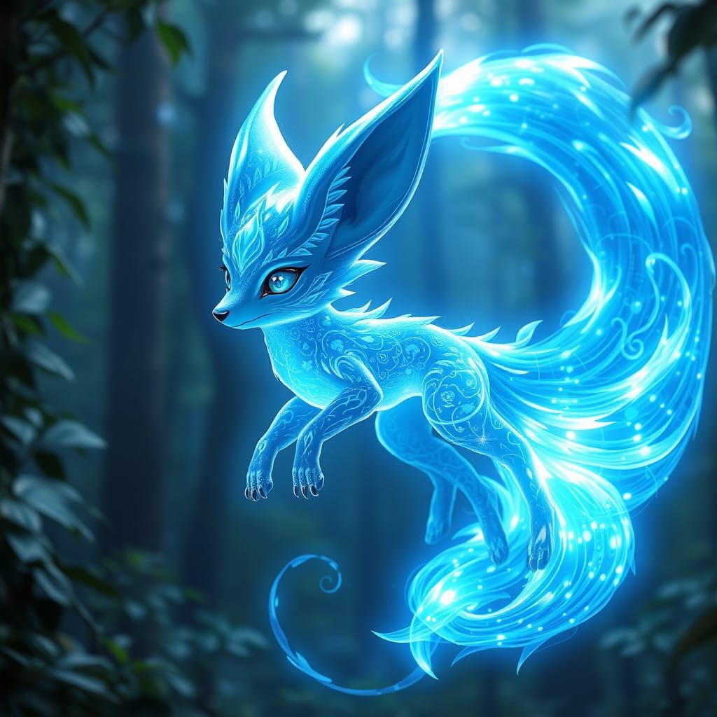 Ethereal Fox Guardian Radiates Magical Power in the Forest