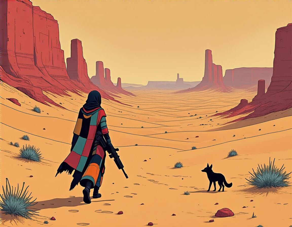 Jackal-Woman in Sci-Fi Desert Landscape