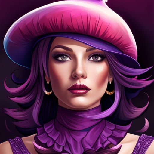 Mushroom Hat Portrait in Cyberpunk Style