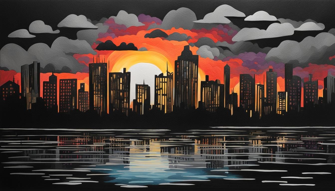 Paper Cut Cityscape Oil Painting at Daybreak