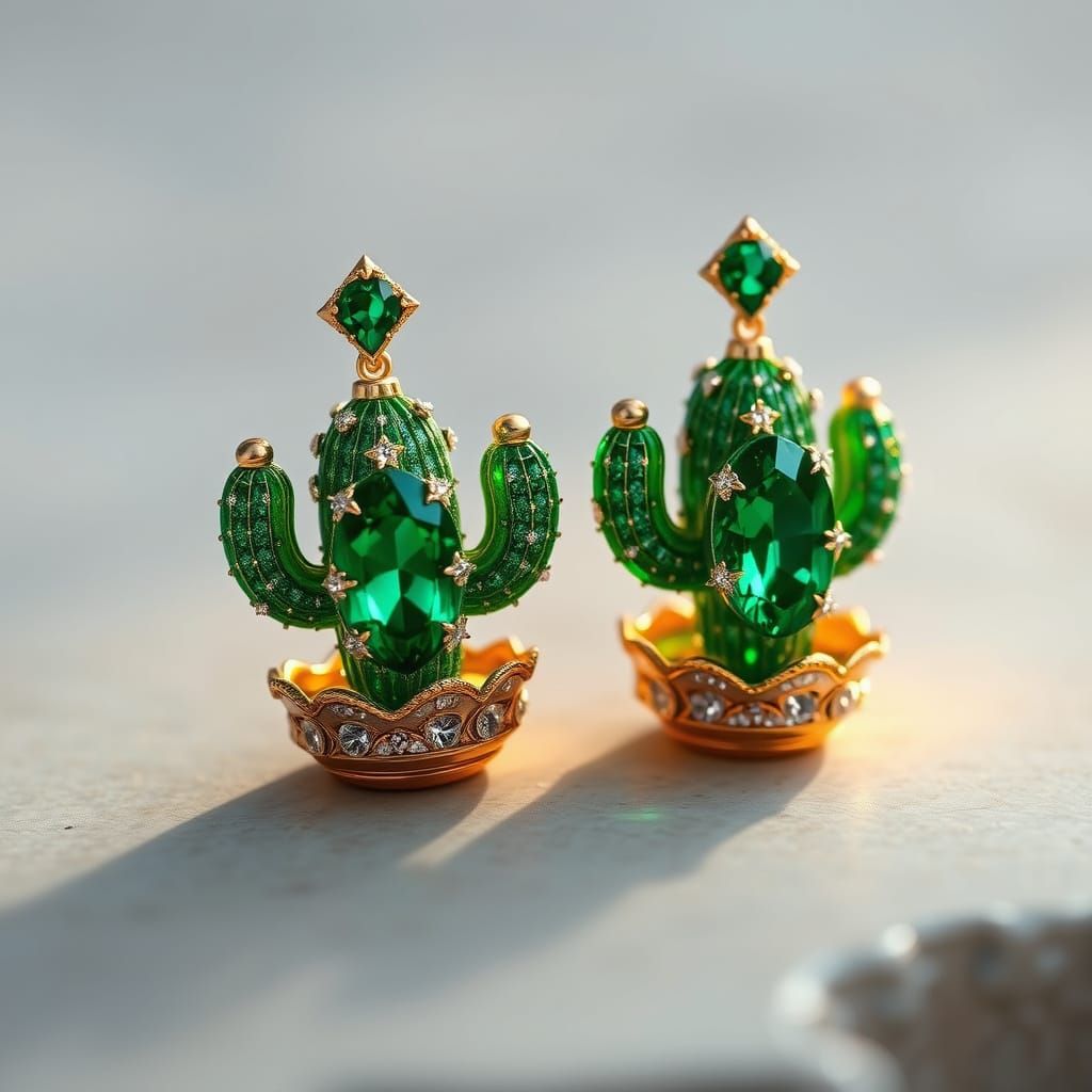 Emerald Cactus Earrings: High-End Fashion Gem