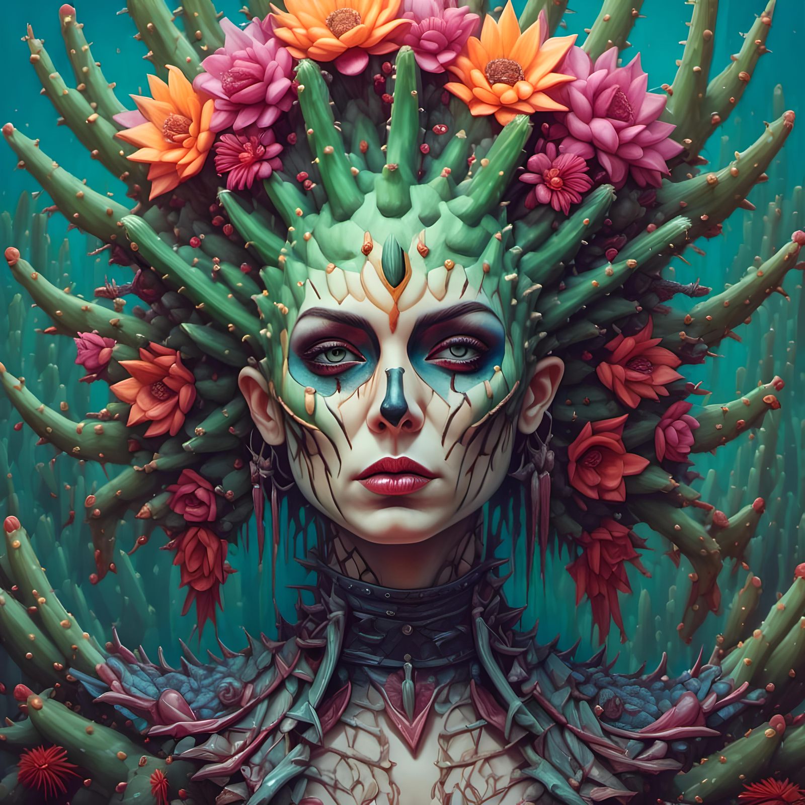 Colorful Cactus Witch Hybrid Villain Portrait