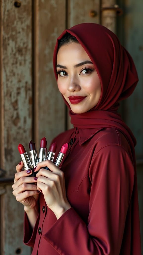 Retro Ad: Malay Woman with Lipsticks in Film Noir Style