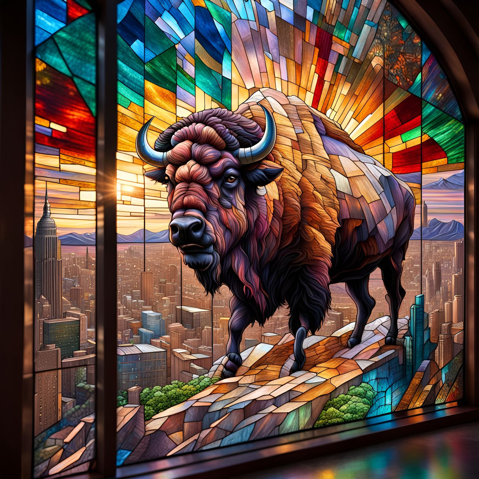 Bison Stained Glass Window