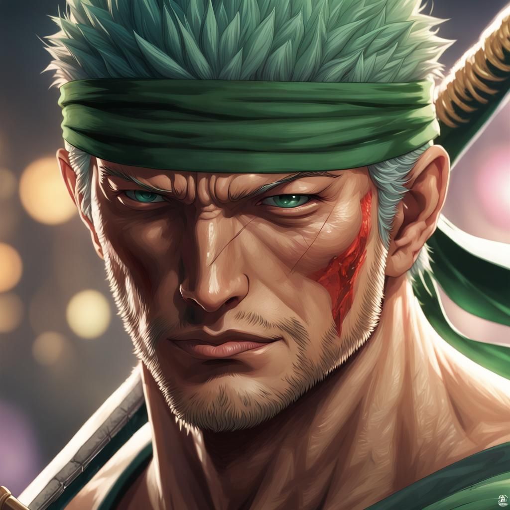 Roronoa Zoro Portrait in Hyperdetailed Digital Art
