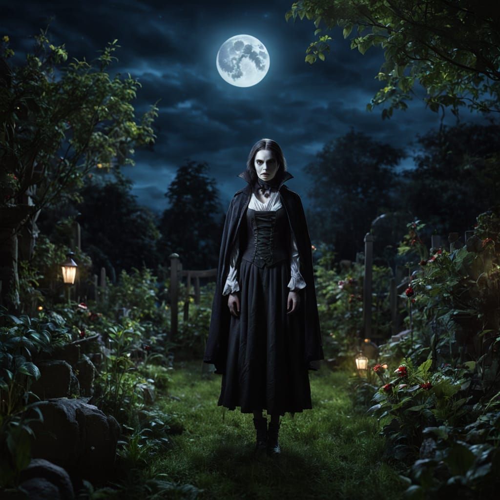 Vampire in a Garden at Night