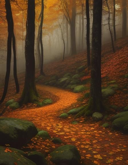 Autumn Forest: Expressionist Oil Painting with Falling Fruit