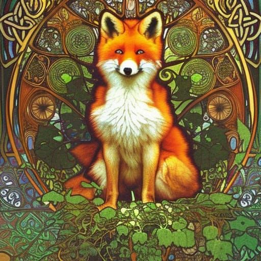 Fox with Celtic Knots in Hyperdetailed Oil Painting