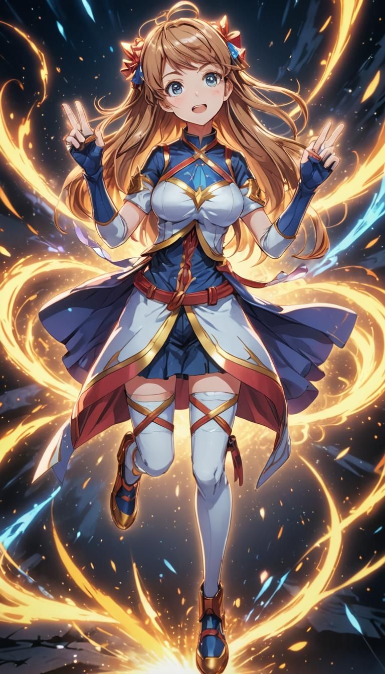 Energetic Anime Girl with Magic, Cel-Shaded Style