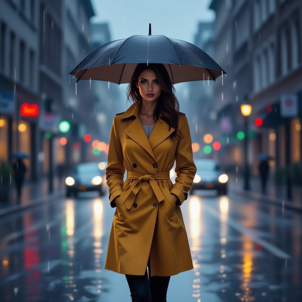 Rainy City Street Scene in Digital Painting Style