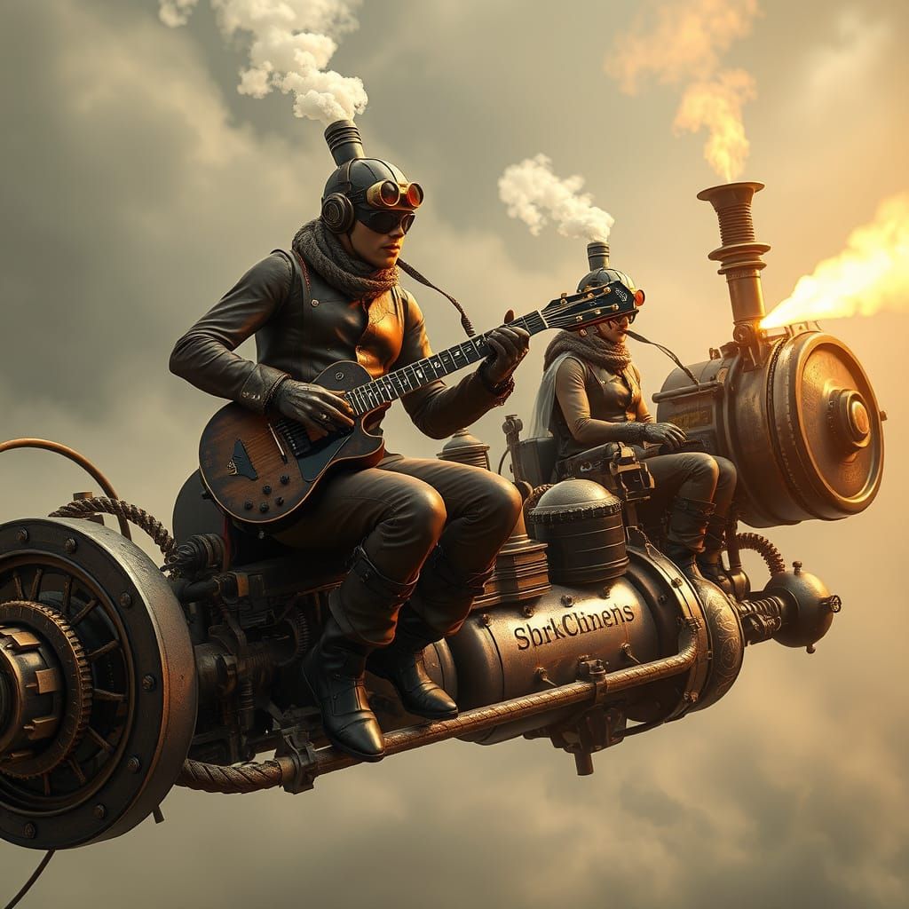 Steampunk Musicians on Flying Platform