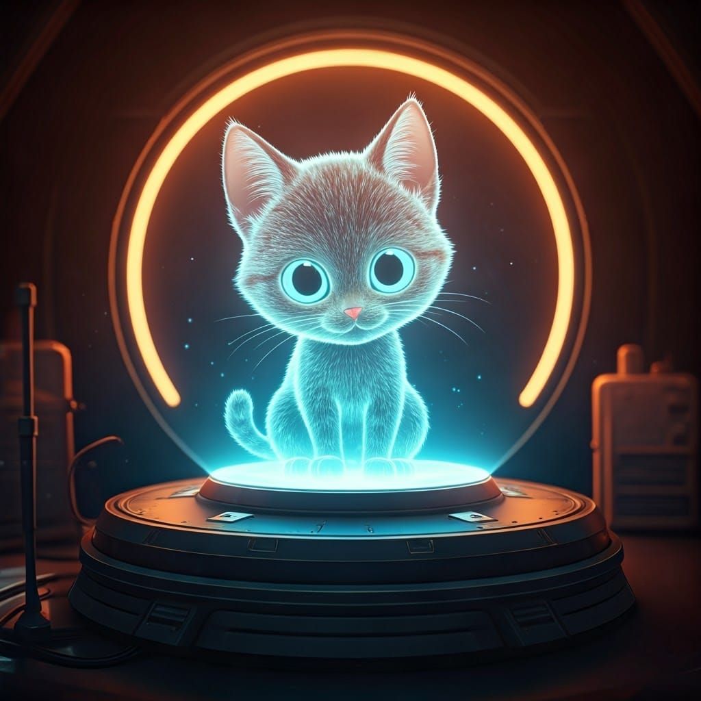 Futuristic Cat Hologram in Advanced Laboratory Setting
