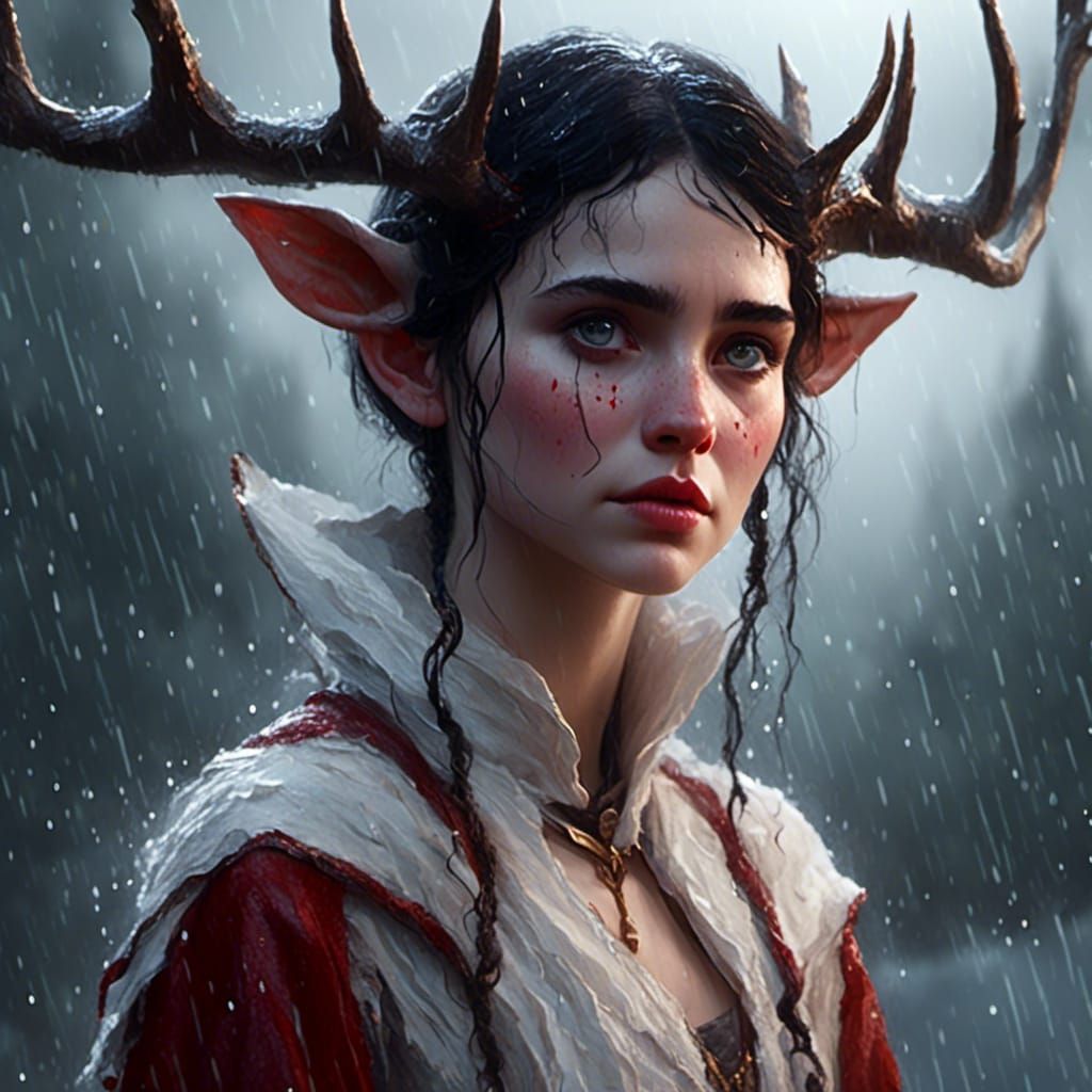 Crying Elf Portrait in Matte Painting Style