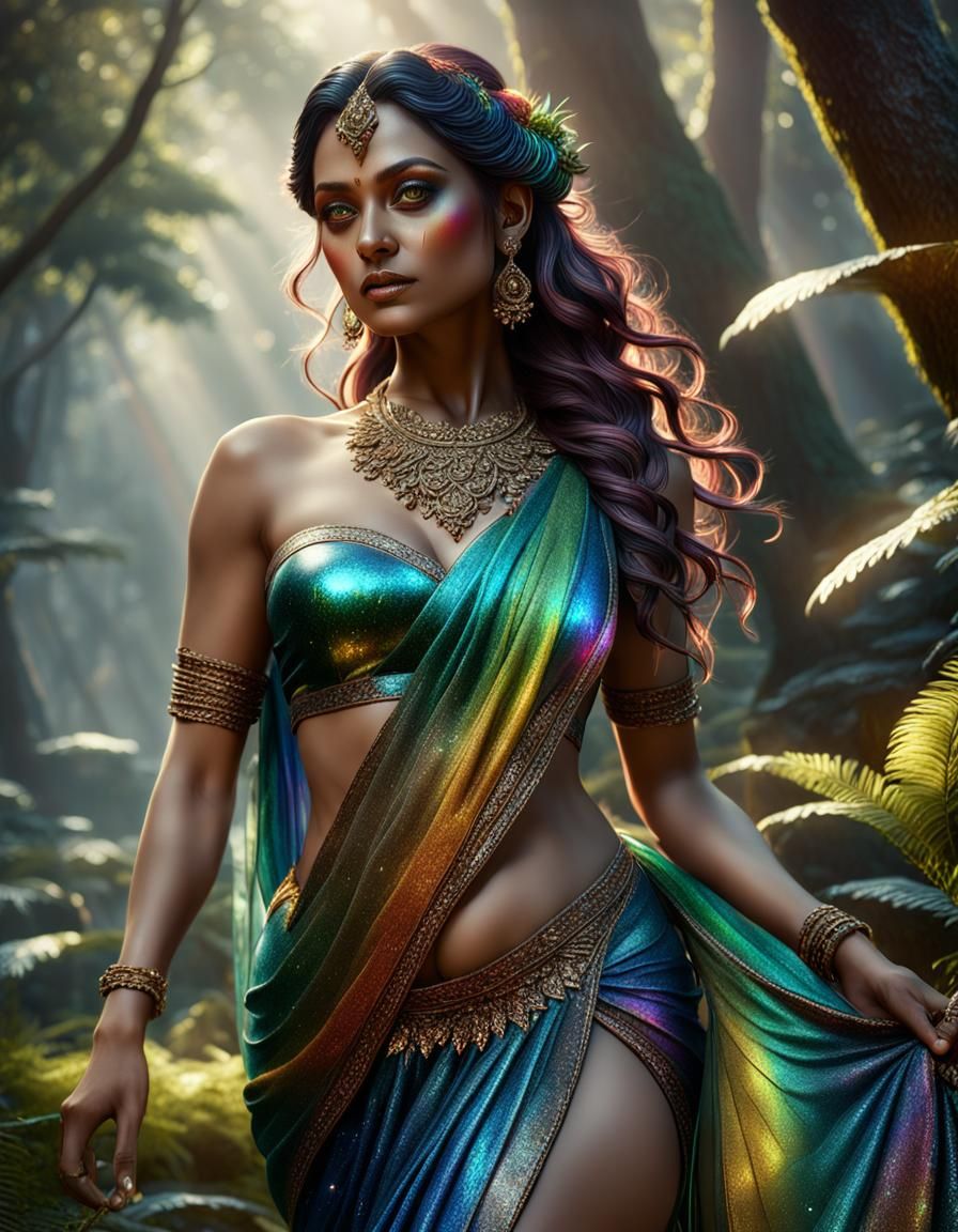 Forest Fairy in Rainbow Saree: Photorealistic Octane Render