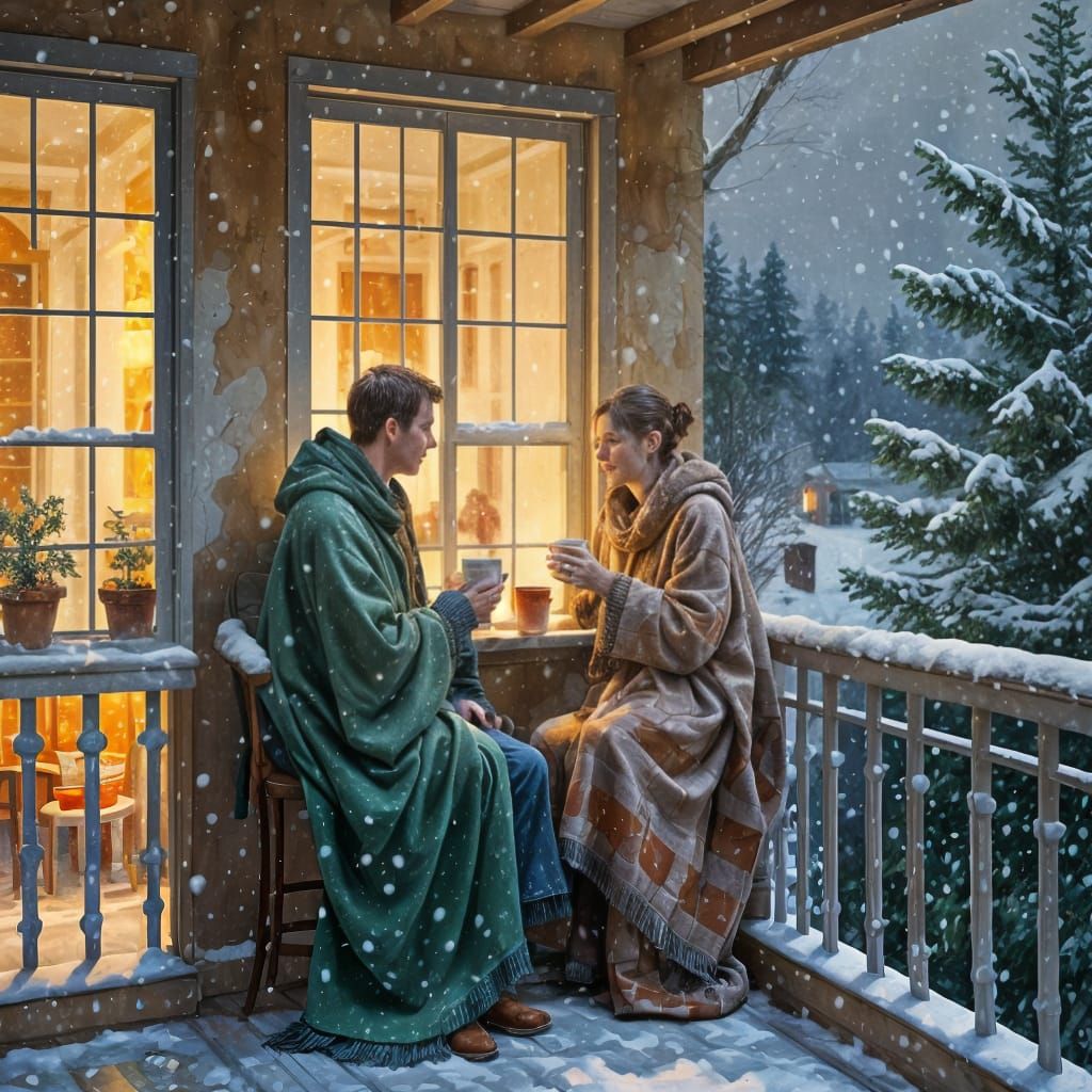 Cozy Winter Moment in Vibrant Impressionist Style