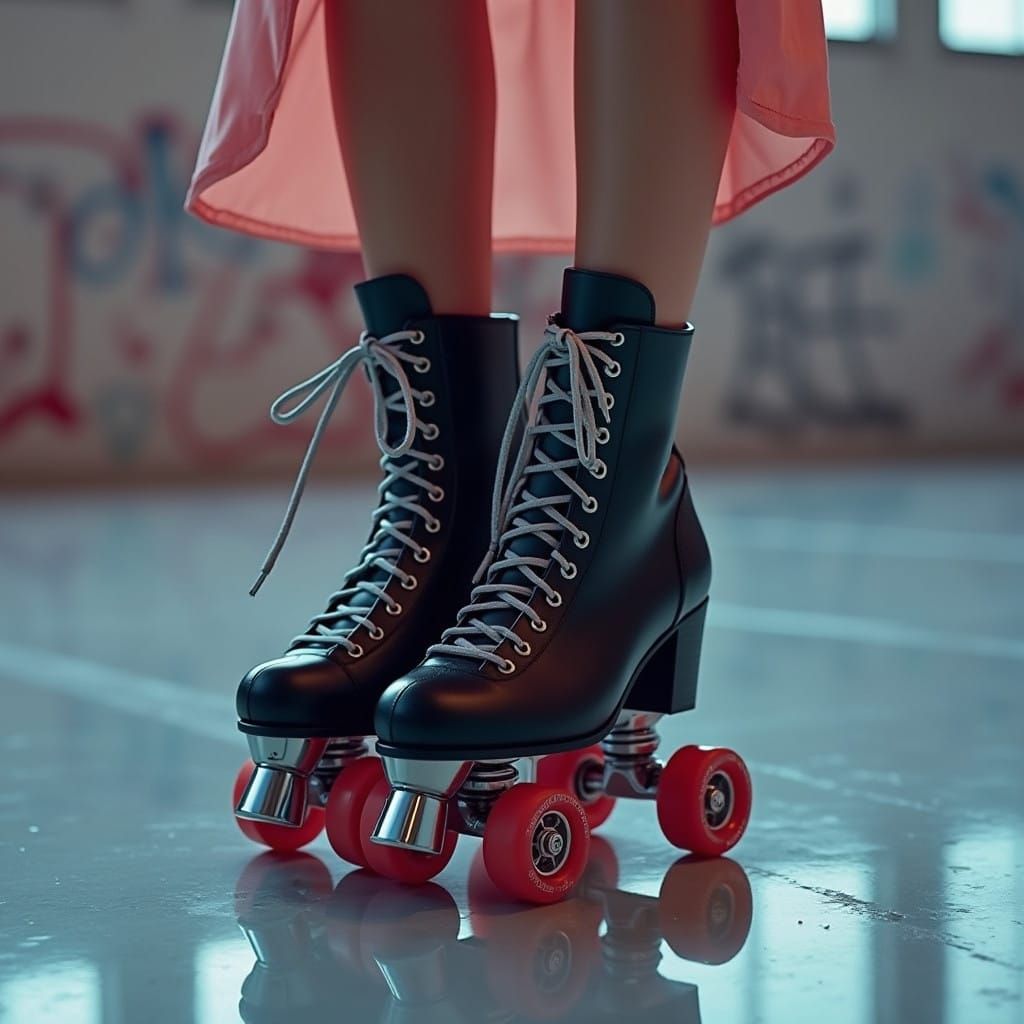 Woman's Futuristic Roller Skates on Urban Skate Park