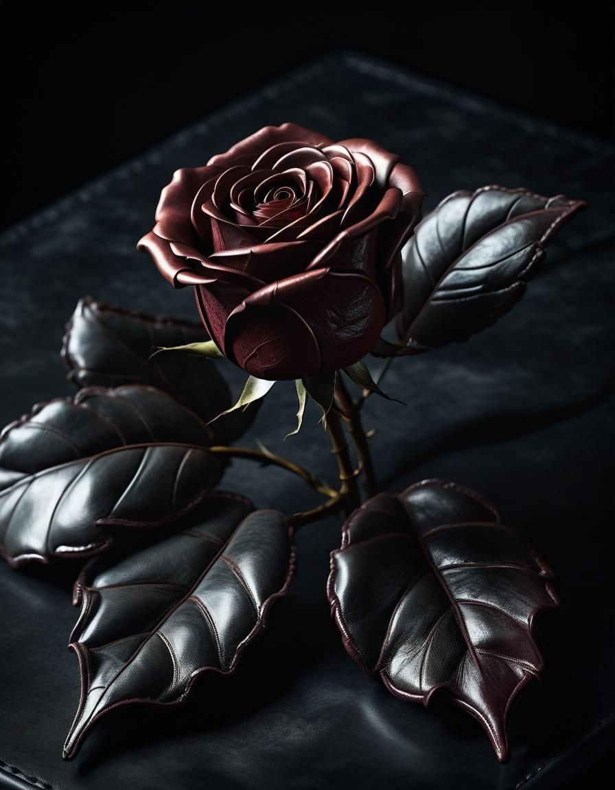 Leather Rose: Dark Neoclassical Still Life