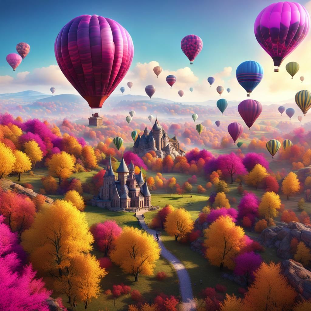 Colorful Air Balloons over Cappadocia Autumn Landscape