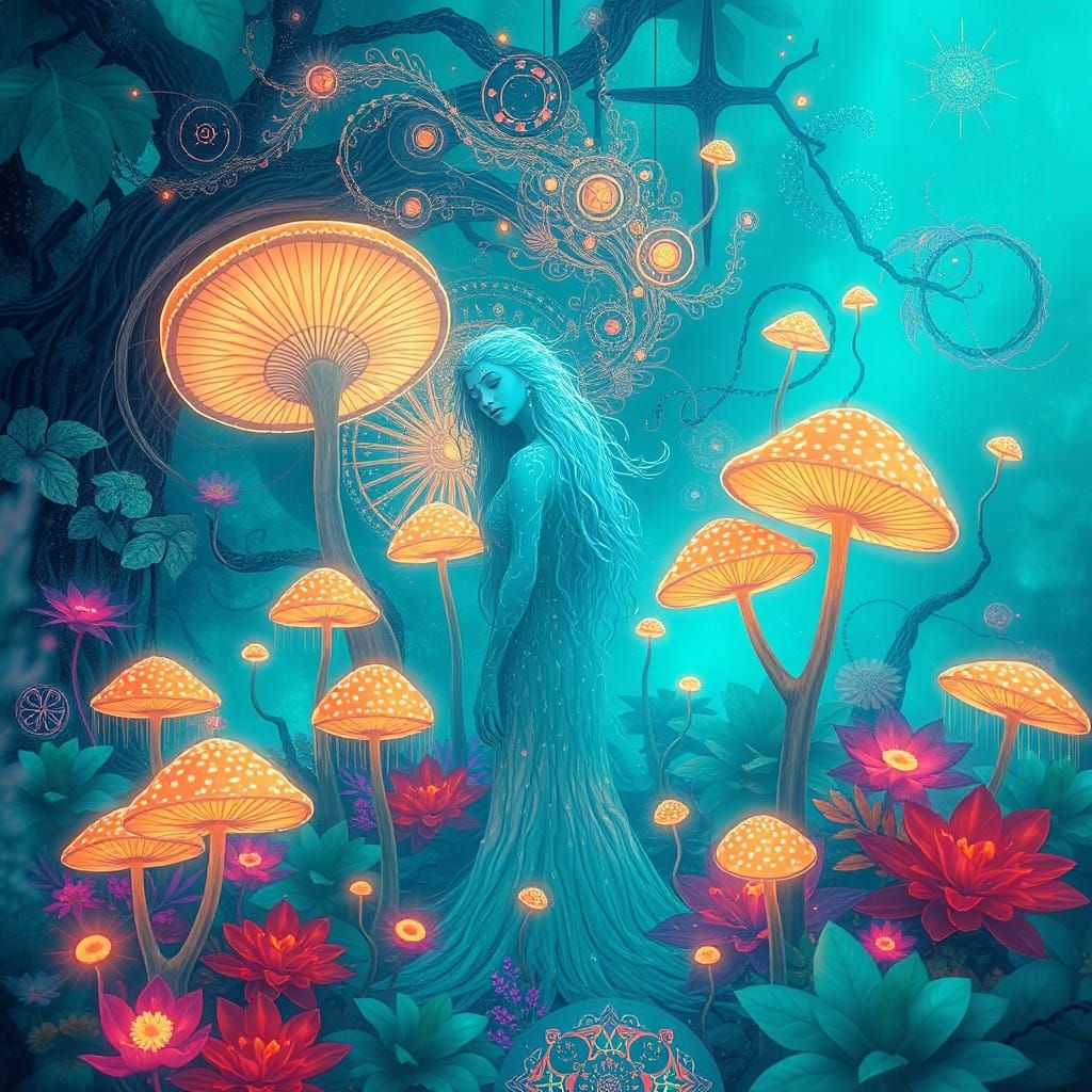 Serene Goddess Blodeuwedd in Dreamlike Fantasy Realm