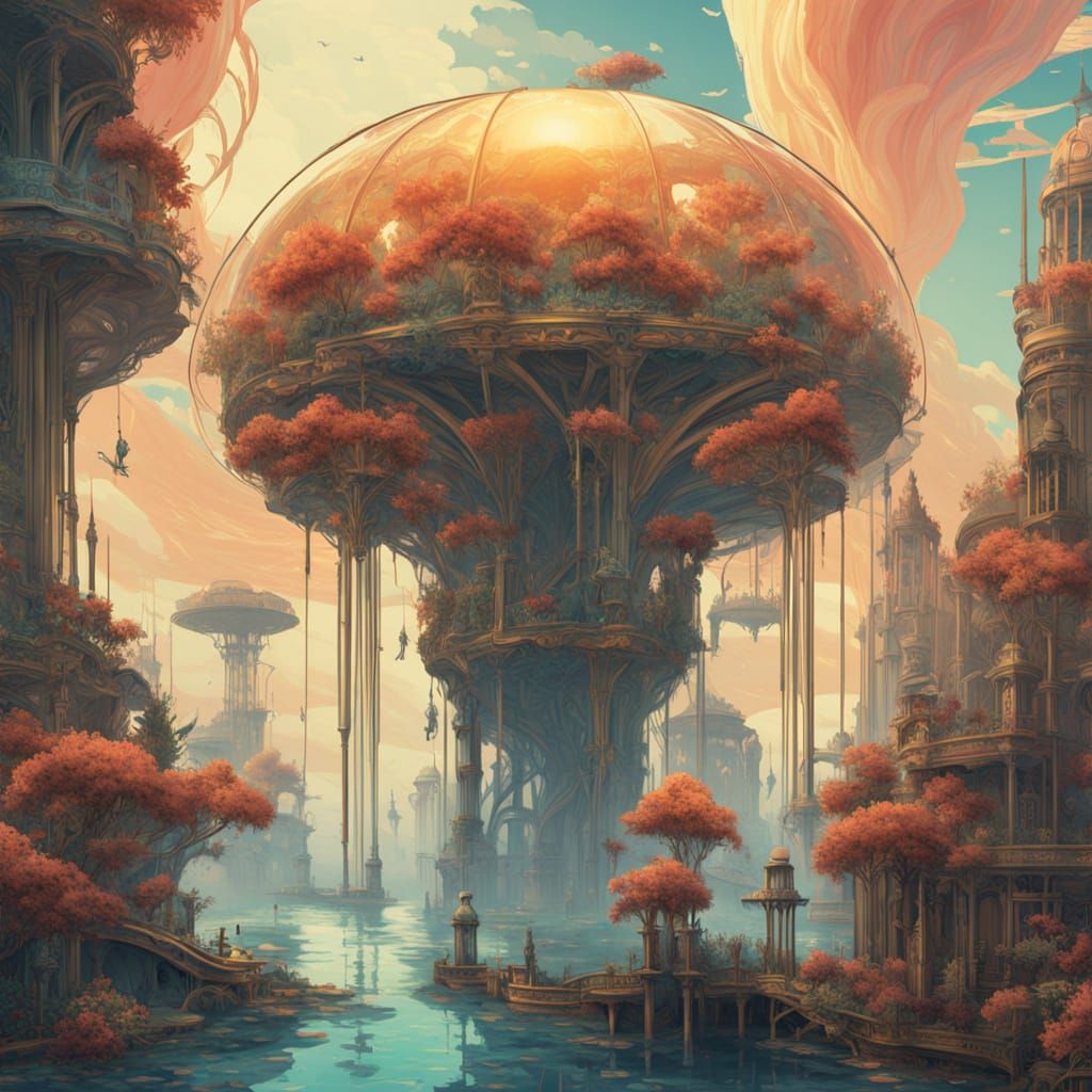 Bioluminescent Underwater City in Cosmic Surrealism Style