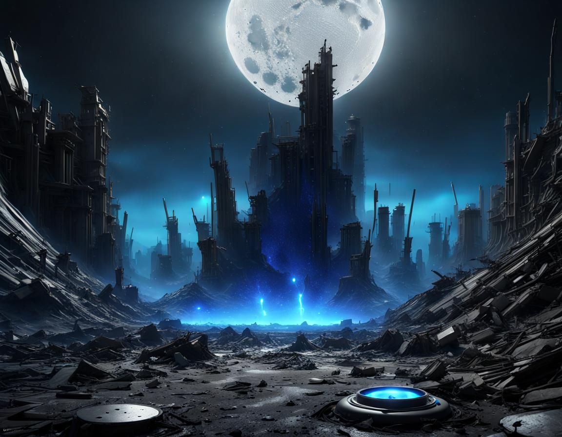 Desolate Wasteland Landscape with Neon Speaker, Hyperdetaile...