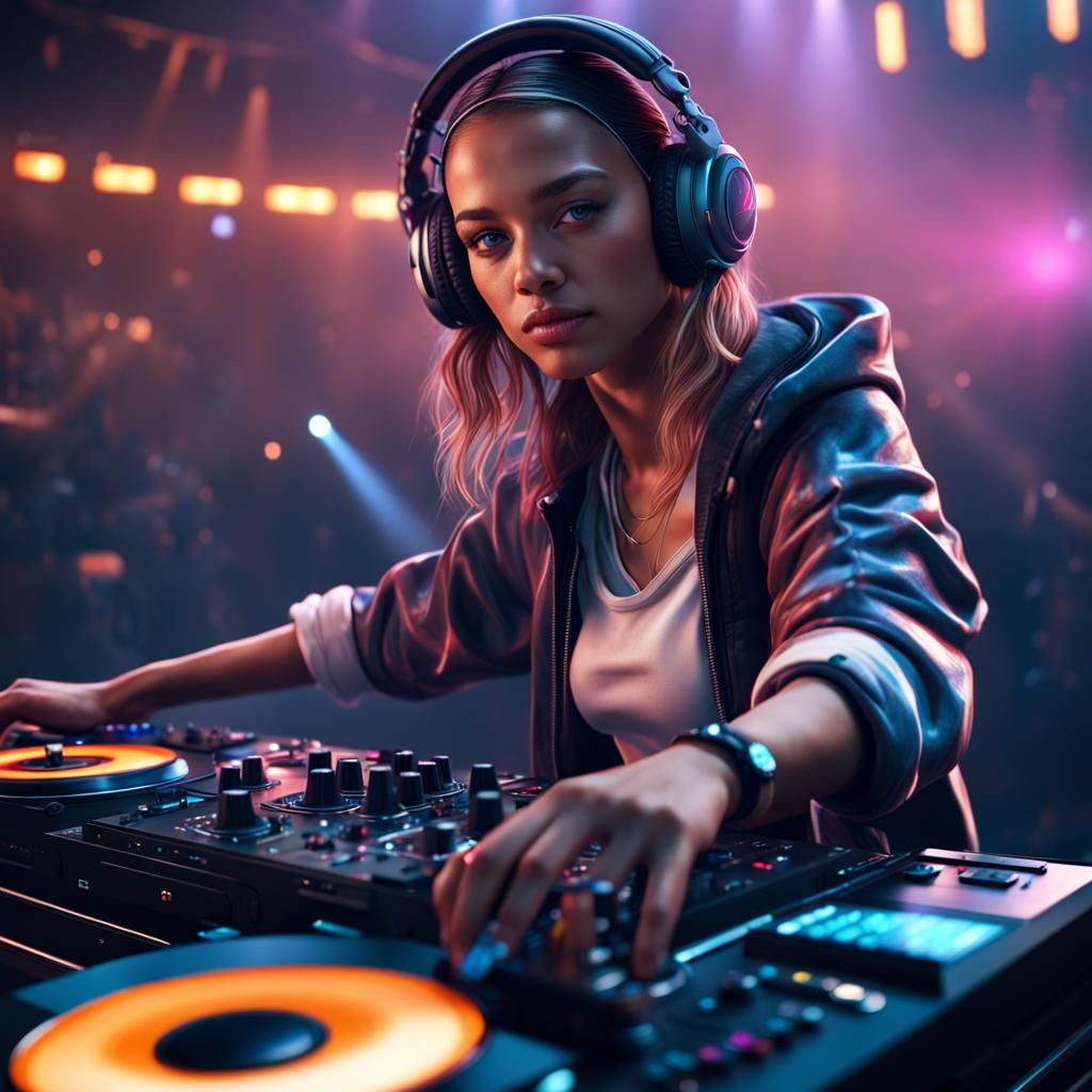 Girl DJ in Concert: Detailed Fantasy Portrait
