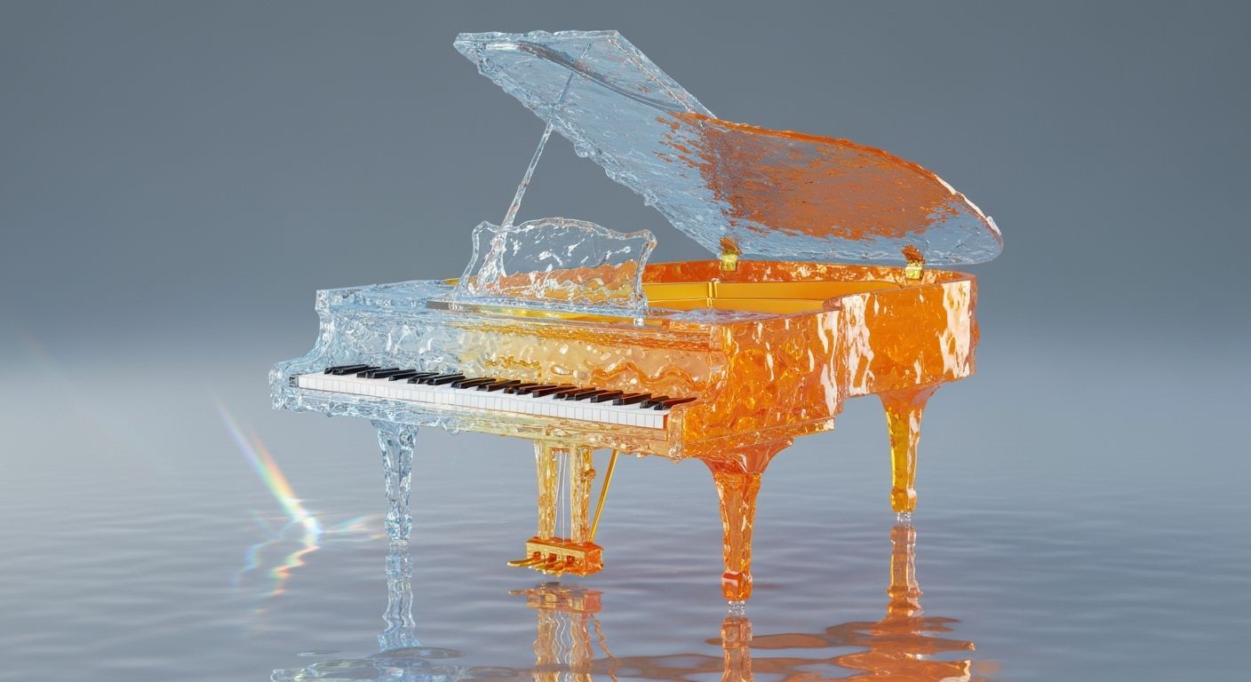 Surreal Liquid Grand Piano with Gold Strings