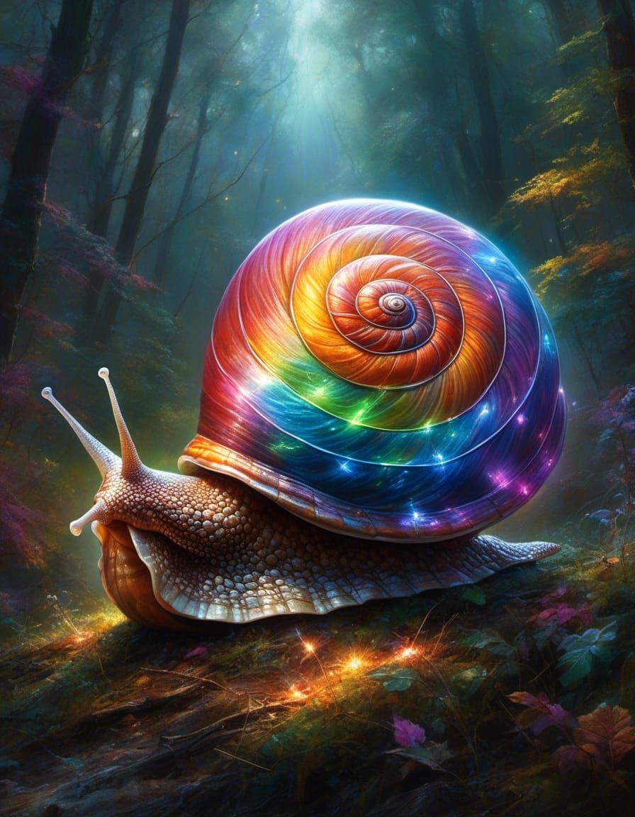 Giant Rainbow Crystal Snail in Forest