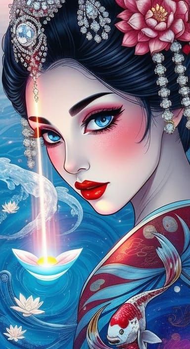 Geisha with Crystal Headpiece in Art Nouveau Style