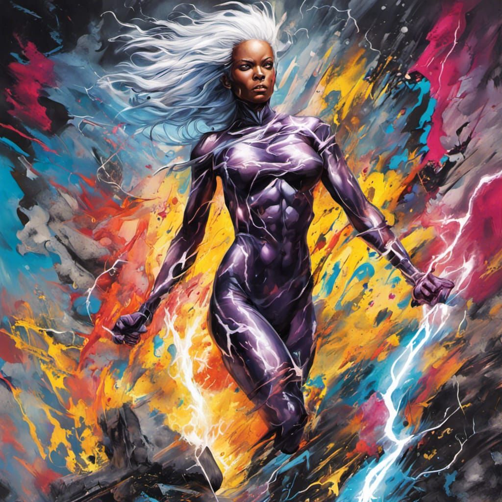 X-Men Storm Controls Lightning in Graffiti Art Style