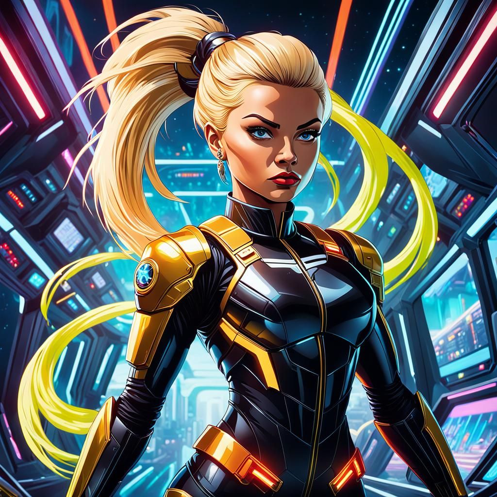 Sci-Fi Starship Security Officer in Cyberpunk Style