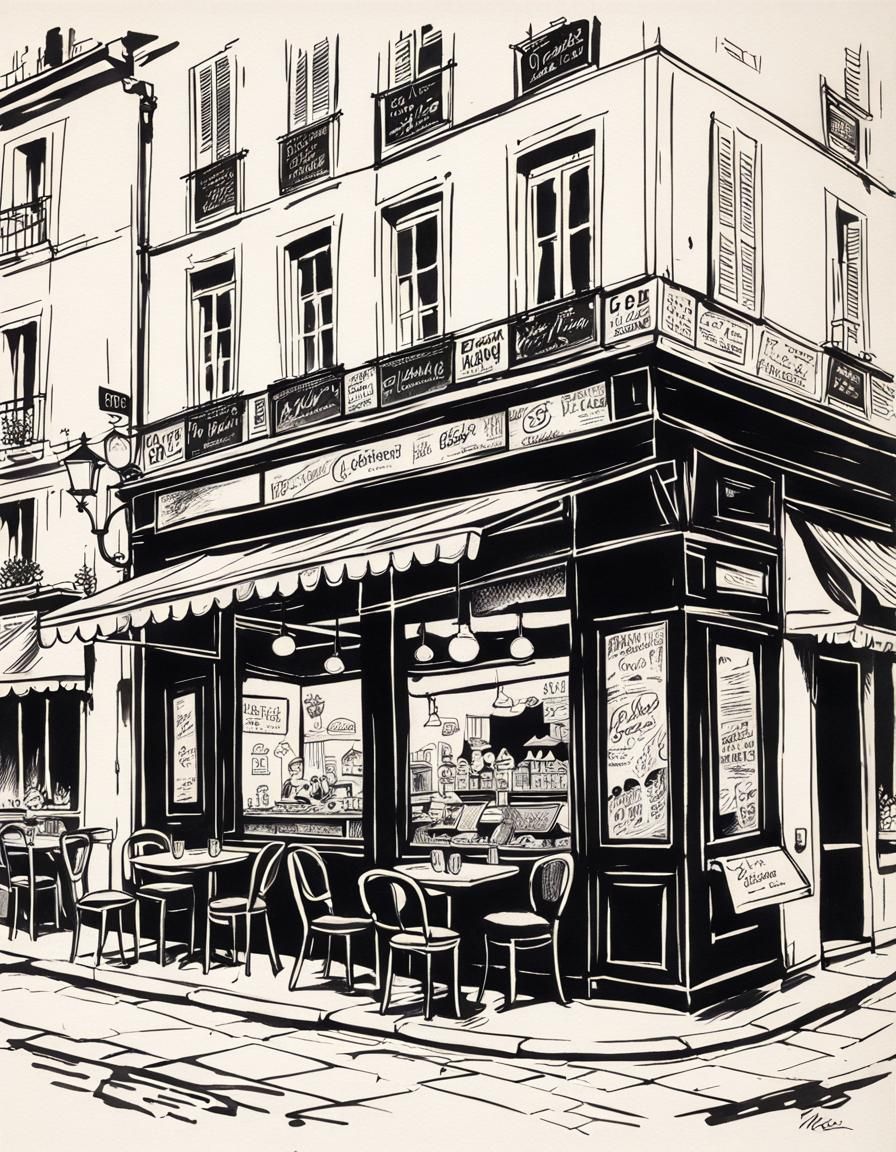 Retro French Bistro in Underground Comix Style